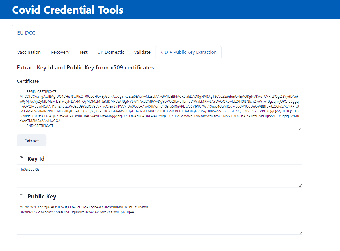 Screenshot of the Key Id extraction tabs